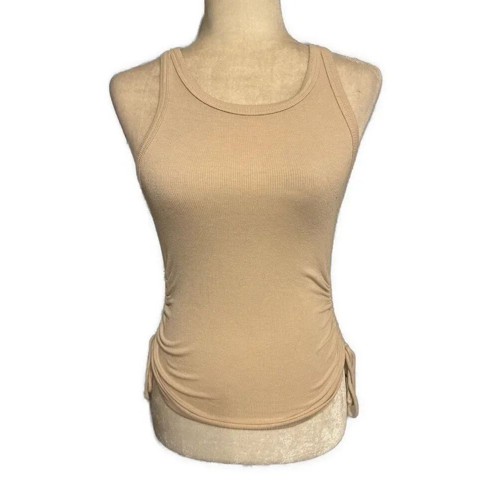 olivaceous ivory beige ribbed lace up Ruched tank top Medium